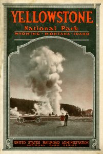 Brochure for Yellowstone National Park, circa 1919, showing an image of Old Faithful