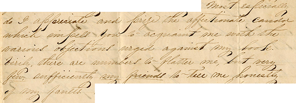 excerpt from letter from Augusta Evans to Rachel