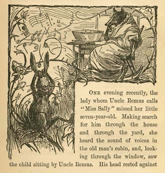 Image and text excerpt from Joel Chandler Harris's story Brer Rabbit and Brer Wolf