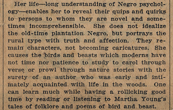 Newspaper clipping about Martha Young, 1929
