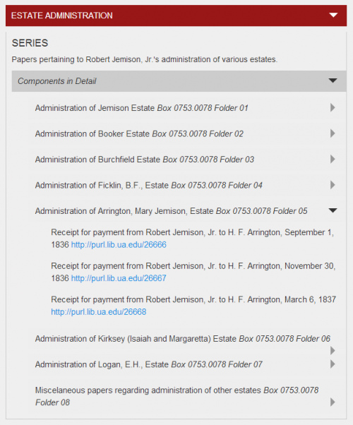 Partial screenshot of finding aid in Acumen