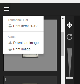 Partial screenshot showing the print and download menu in Acumen