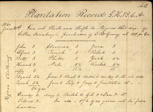 Handwritten page from plantation record book
