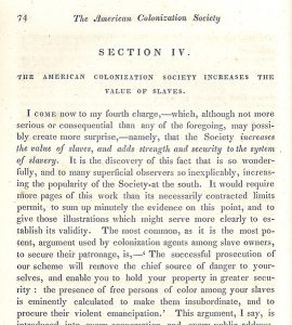 Partial page of William Lloyd Garrison's Thoughts on African Colonization: or An Impartial Exhibition of the Doctrines, Principles and Purposes of the American Colonization Society. Boston: Garrison & Knapp, 1832