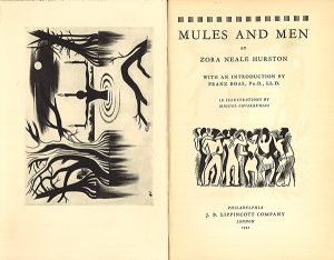 Title page and frontispiece of Hurston's Mules and Men