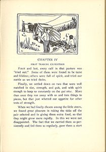 First page of chapter four, with an image at the top of the page, two people with a wagon